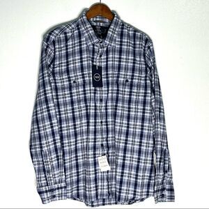 NWT Men’s Nordstrom 1901 Blue Jaspy Navy Plaid Stretch Flannel Size XL